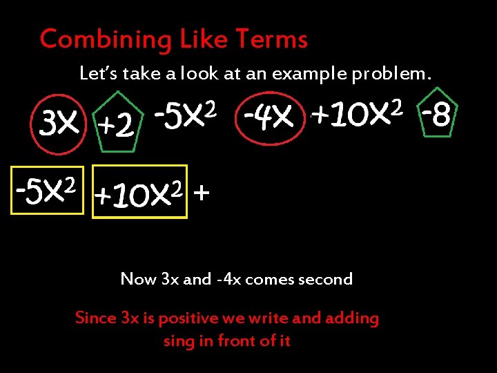 Combining Like Terms Let’s take a look at an example problem. + Now 3