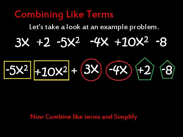 Combining Like Terms Let’s take a look at an example problem. + Now Combine