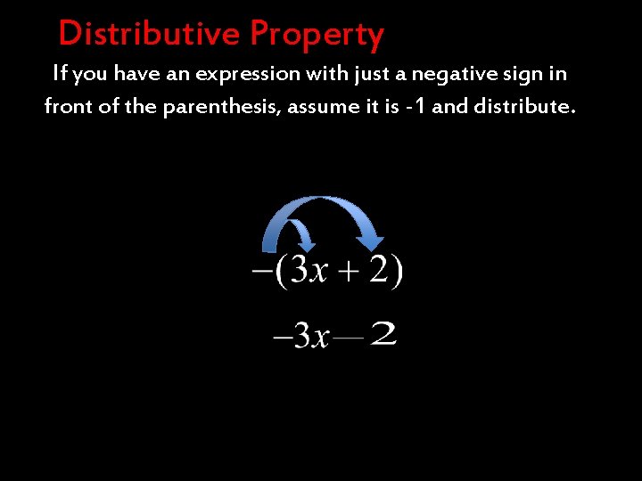 Distributive Property If you have an expression with just a negative sign in front