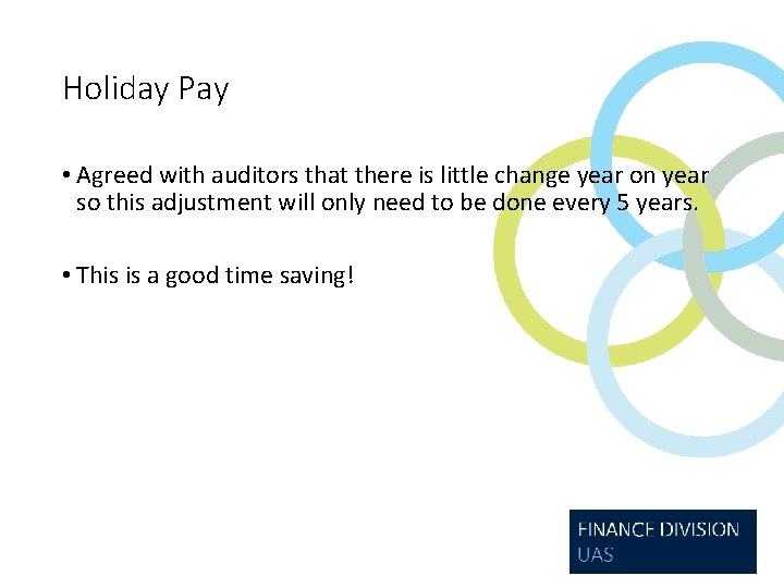 Holiday Pay • Agreed with auditors that there is little change year on year