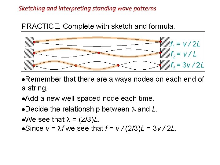 Sketching and interpreting standing wave patterns PRACTICE: Complete with sketch and formula. f 1