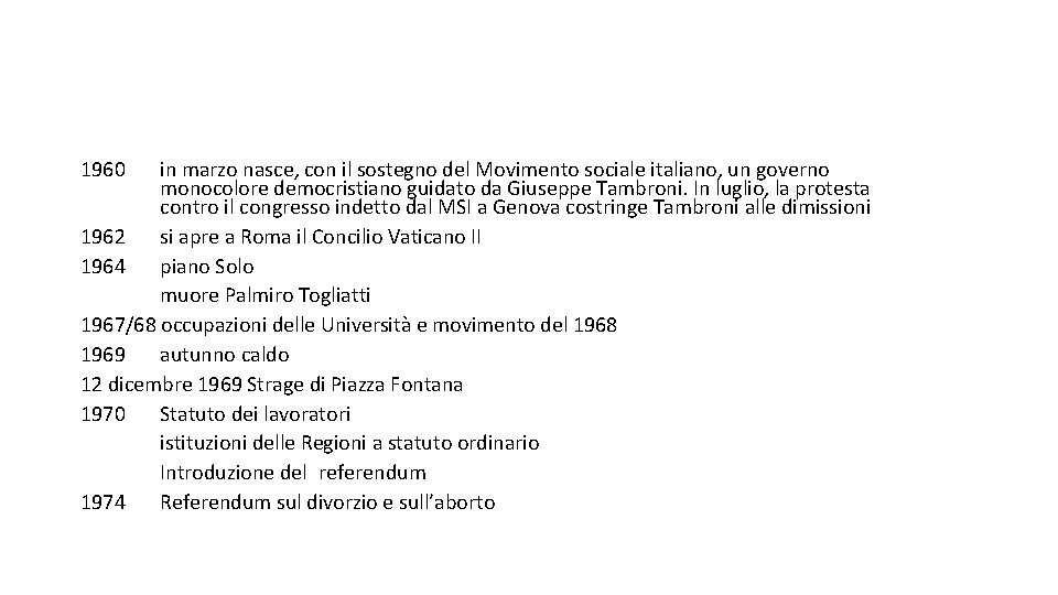 1960 in marzo nasce, con il sostegno del Movimento sociale italiano, un governo monocolore