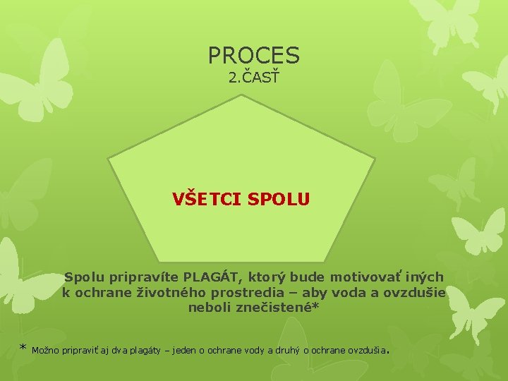 PROCES 2. ČASŤ VŠETCI SPOLU Spolu pripravíte PLAGÁT, ktorý bude motivovať iných k ochrane