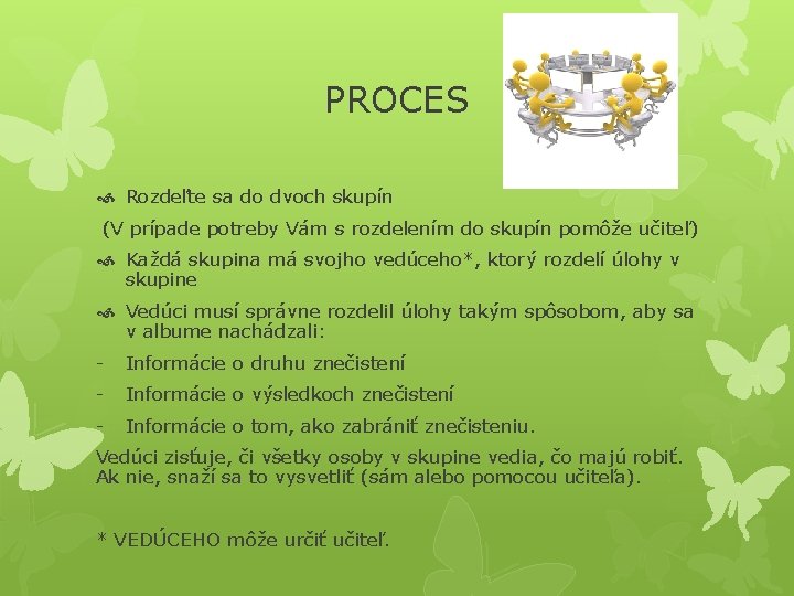 PROCES Rozdeľte sa do dvoch skupín (V prípade potreby Vám s rozdelením do skupín