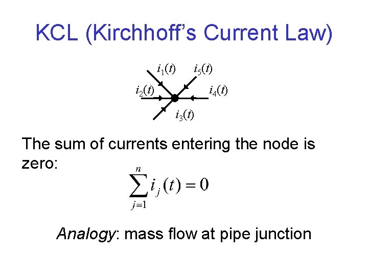 KCL (Kirchhoff’s Current Law) i 1(t) i 5(t) i 2(t) i 4(t) i 3(t)