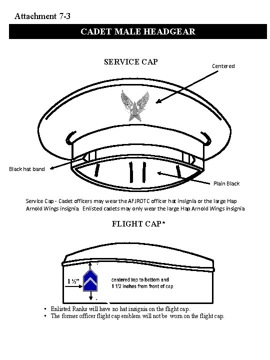 Attachment 7 -3 CADET MALE HEADGEAR SERVICE CAP Centered Black hat band Plain Black