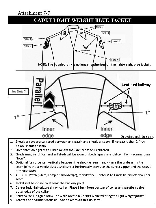 Attachment 7 -7 CADET LIGHT WEIGHT BLUE JACKET NOTE: The epaulet rank is no