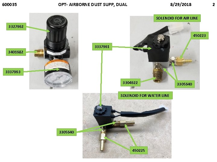 600035 8/29/2018 OPT- AIRBORNE DUST SUPP, DUAL 2 SOLENOID FOR AIR LINE 3327962 450223