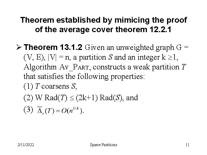 Theorem established by mimicing the proof of the average cover theorem 12. 2. 1