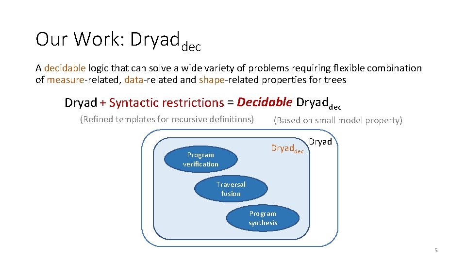 Our Work: Dryaddec A decidable logic that can solve a wide variety of problems