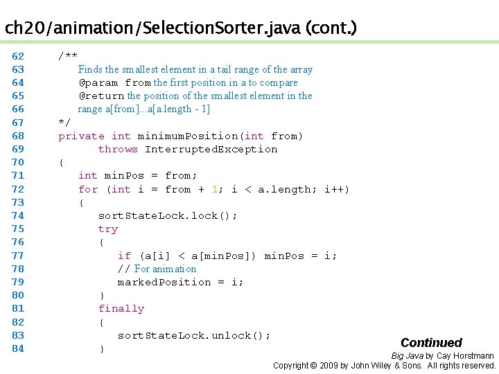 ch 20/animation/Selection. Sorter. java (cont. ) 62 63 64 65 66 67 68 69