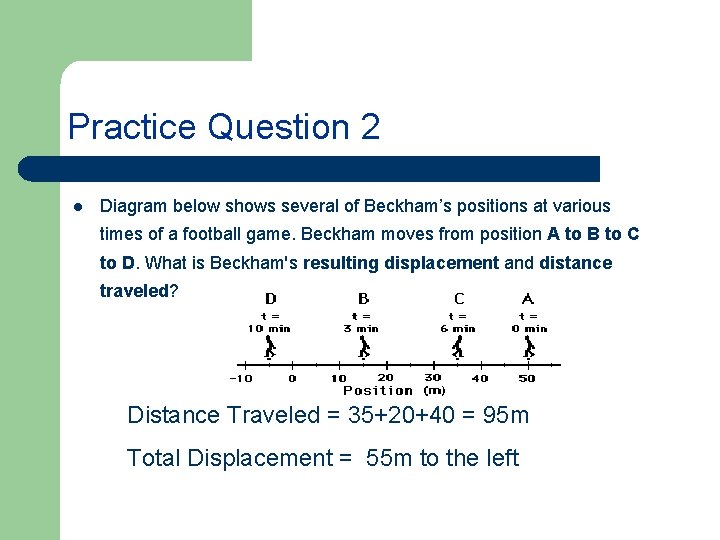 Practice Question 2 l Diagram below shows several of Beckham’s positions at various times