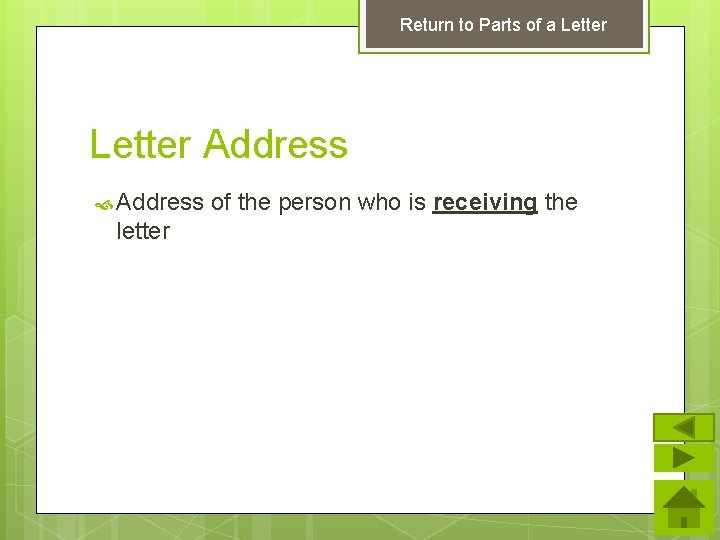 Return to Parts of a Letter Address letter of the person who is receiving