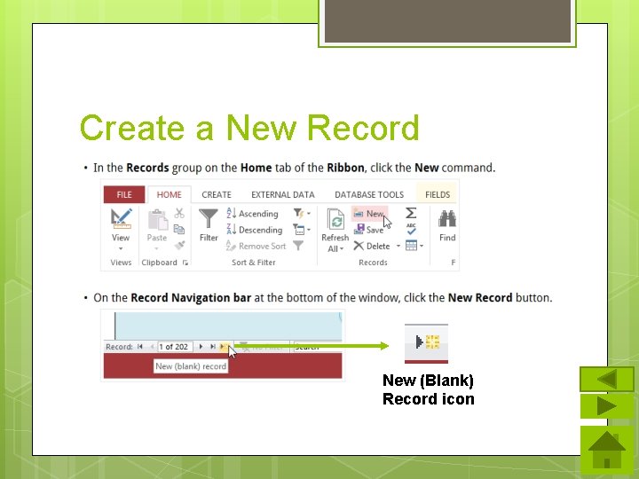 Create a New Record New (Blank) Record icon 