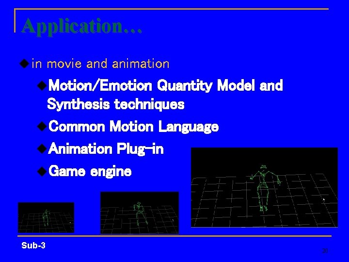 Application… u in movie and animation u. Motion/Emotion Quantity Model and Synthesis techniques u.
