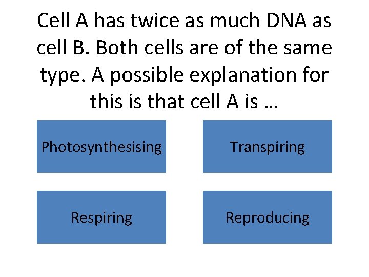 Cell A has twice as much DNA as cell B. Both cells are of