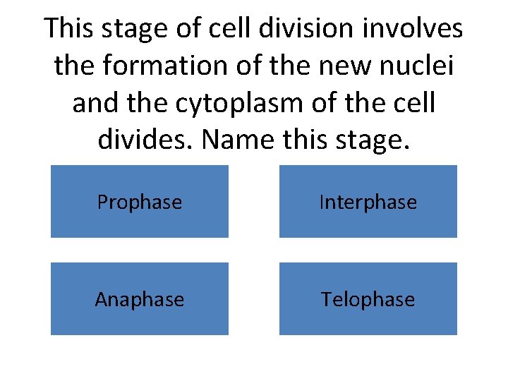 This stage of cell division involves the formation of the new nuclei and the