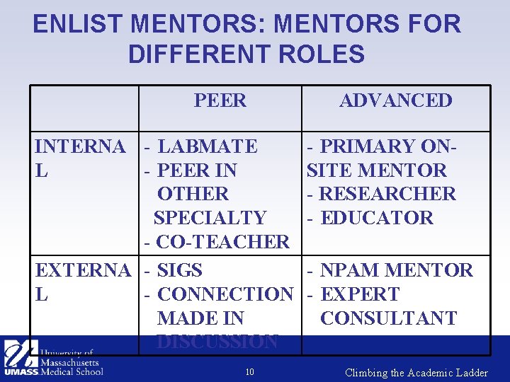ENLIST MENTORS: MENTORS FOR DIFFERENT ROLES PEER INTERNA - LABMATE L - PEER IN