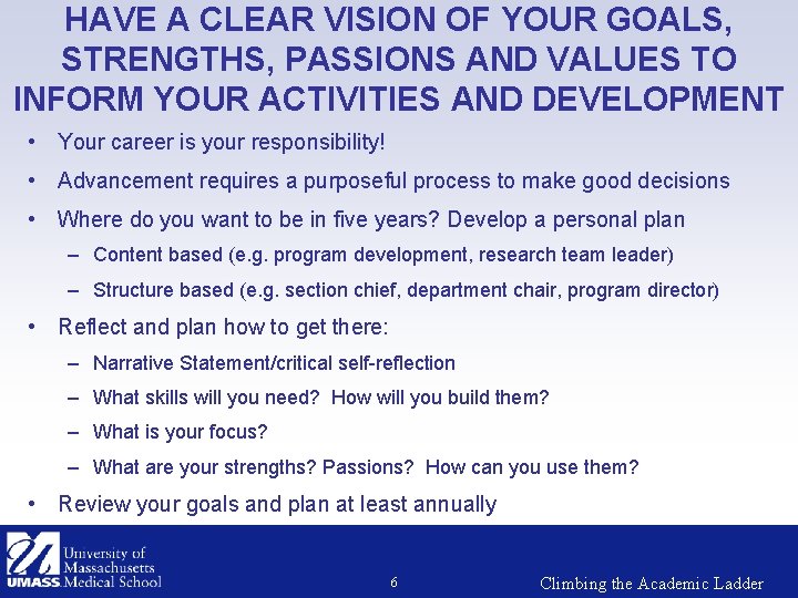HAVE A CLEAR VISION OF YOUR GOALS, STRENGTHS, PASSIONS AND VALUES TO INFORM YOUR