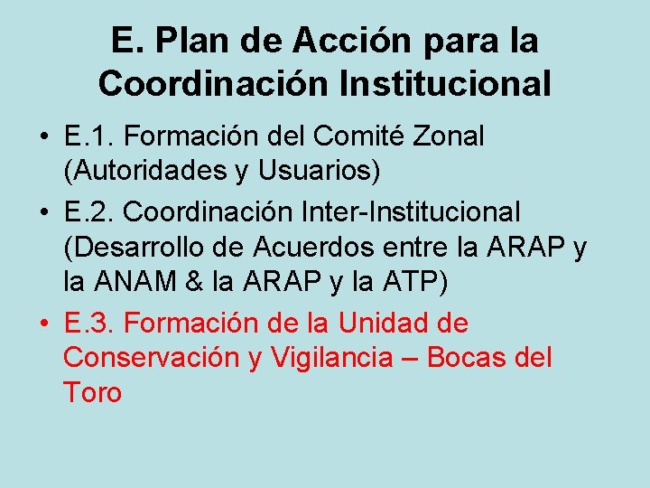 E. Plan de Acción para la Coordinación Institucional • E. 1. Formación del Comité