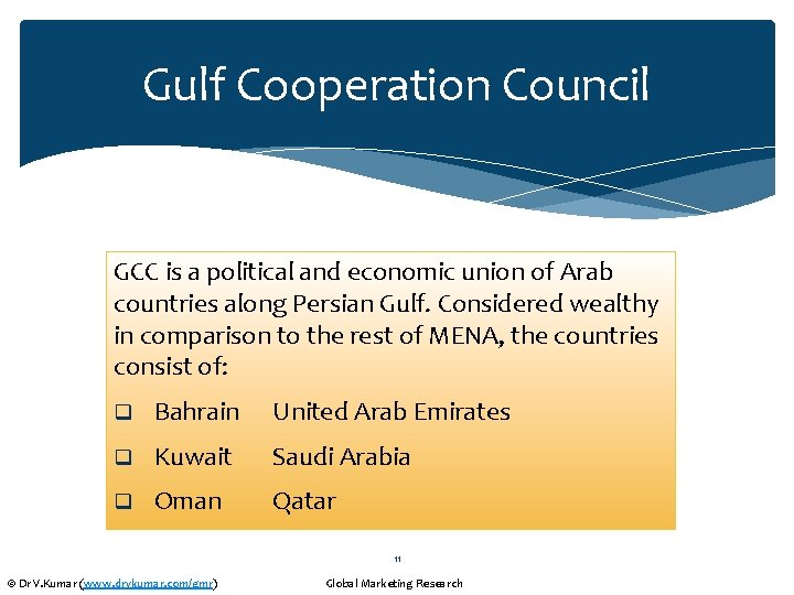 Gulf Cooperation Council GCC is a political and economic union of Arab countries along