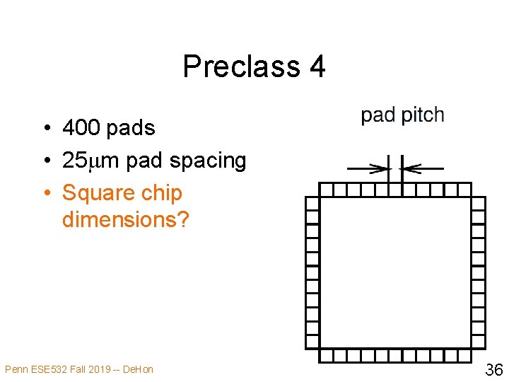 Preclass 4 • 400 pads • 25 mm pad spacing • Square chip dimensions?