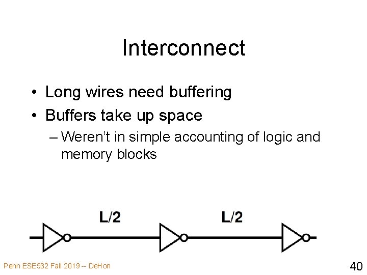 Interconnect • Long wires need buffering • Buffers take up space – Weren’t in