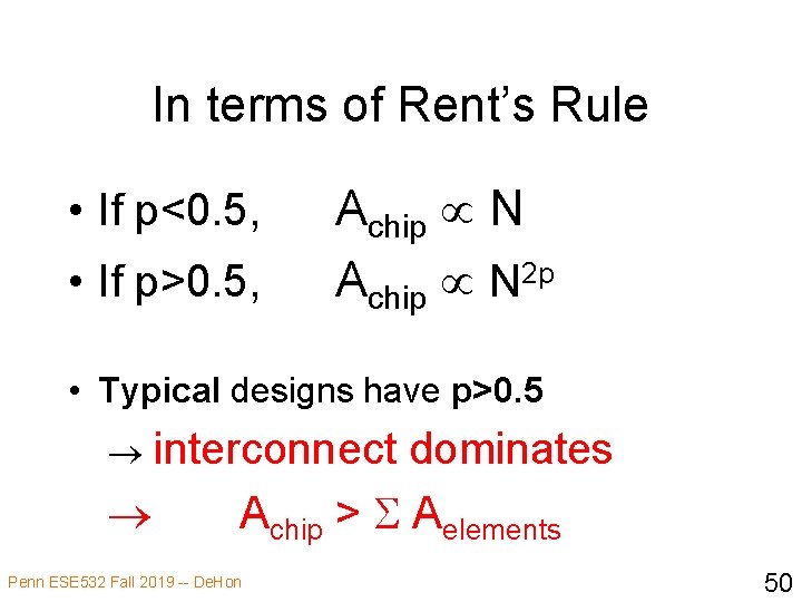 In terms of Rent’s Rule • If p<0. 5, • If p>0. 5, Achip