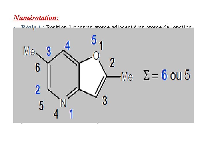 Numérotation: • Règle 1 : Position 1 pour un atome adjacent à un atome