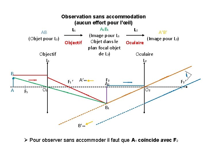 Observation sans accommodation (aucun effort pour l’œil) A 1 B 1 L 2 AB
