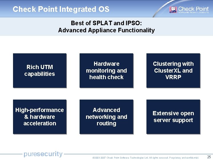 Check Point Integrated OS Best of SPLAT and IPSO: Advanced Appliance Functionality Rich UTM