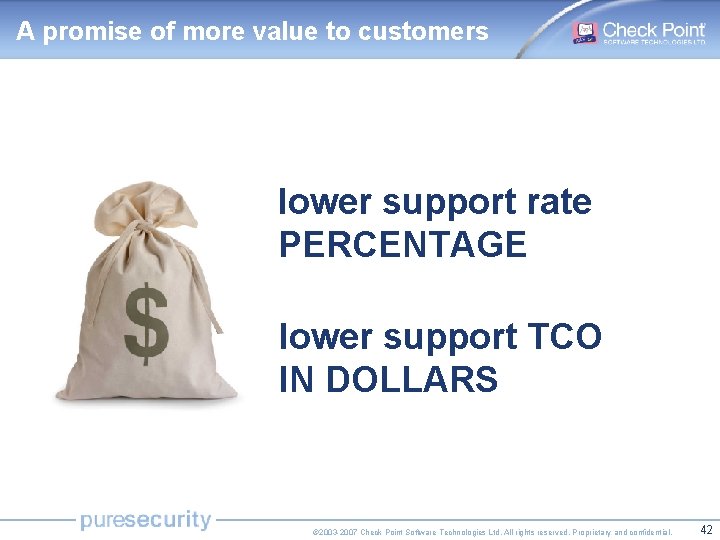 A promise of more value to customers lower support rate PERCENTAGE lower support TCO