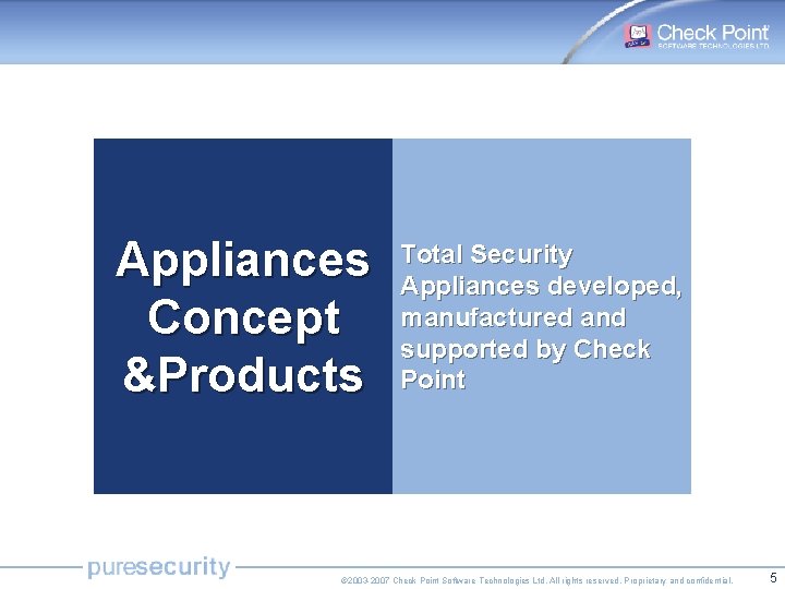 Appliances Concept &Products Total Security Appliances developed, manufactured and supported by Check Point ©