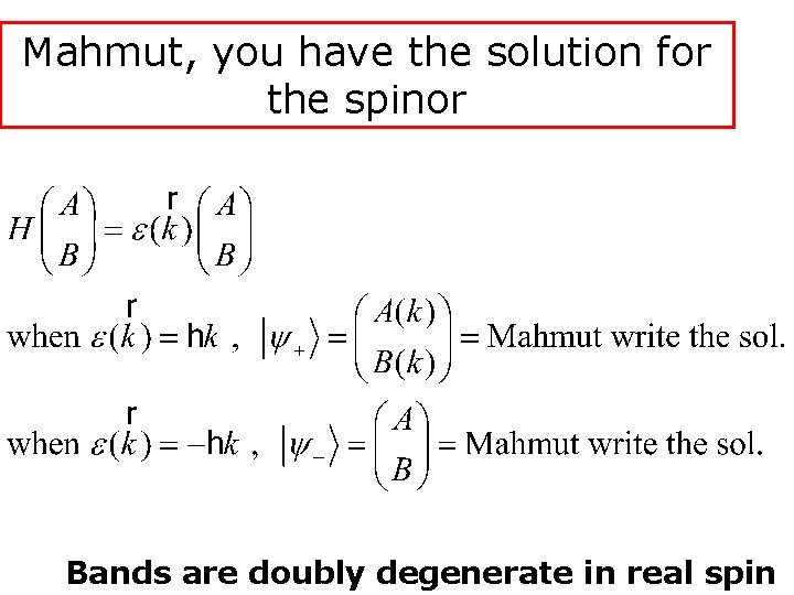 Mahmut, you have the solution for the spinor Bands are doubly degenerate in real