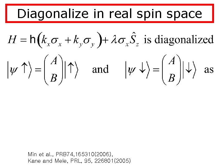 Diagonalize in real spin space Min et al. , PRB 74, 165310(2006), Kane and