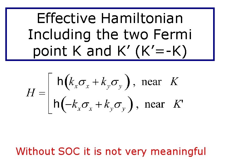 Effective Hamiltonian Including the two Fermi point K and K’ (K’=-K) Without SOC it