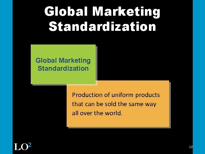 Global Marketing Standardization Production of uniform products that can be sold the same way