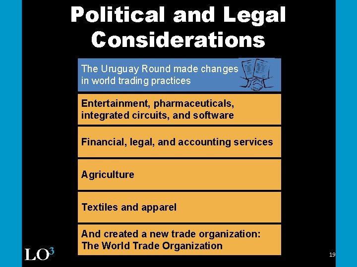 Political and Legal Considerations The Uruguay Round made changes in world trading practices Entertainment,