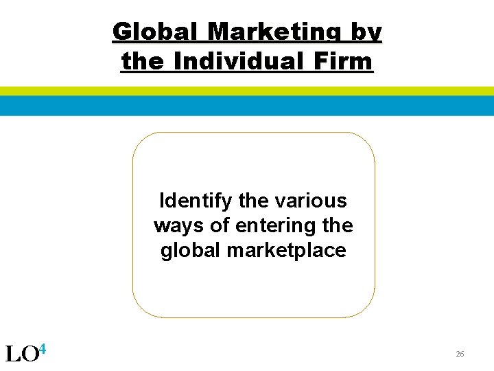 Global Marketing by the Individual Firm Identify the various ways of entering the global