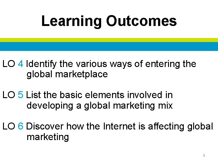 Learning Outcomes LO 4 Identify the various ways of entering the global marketplace LO