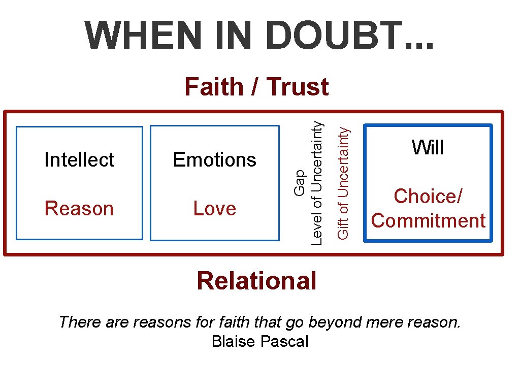 WHEN IN DOUBT. . . Reason Emotions Love Gift of Uncertainty Intellect Gap Level