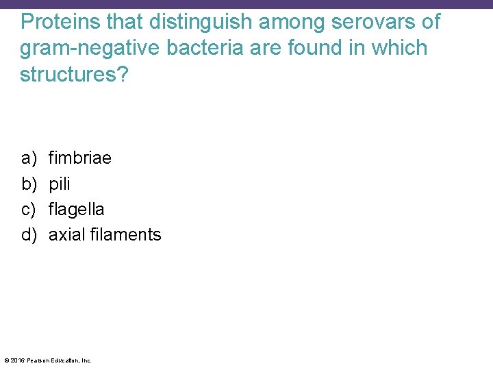 Proteins that distinguish among serovars of gram-negative bacteria are found in which structures? a)