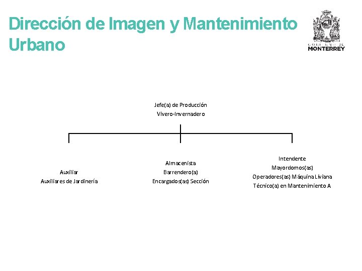 Dirección de Imagen y Mantenimiento Urbano Jefe(a) de Producción Vivero-Invernadero Auxiliares de Jardinería Almacenista