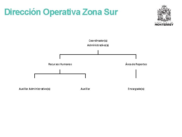 Dirección Operativa Zona Sur Coordinador(a) Administrativo(a) Recursos Humanos Auxiliar Administrativo(a) Área de Reportes Auxiliar