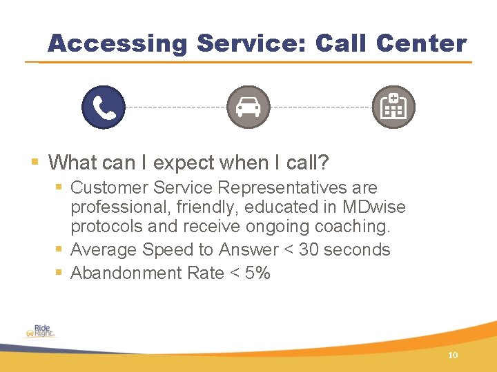 Accessing Service: Call Center § What can I expect when I call? § Customer