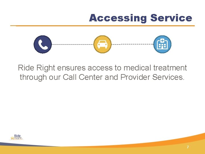 Accessing Service Ride Right ensures access to medical treatment through our Call Center and