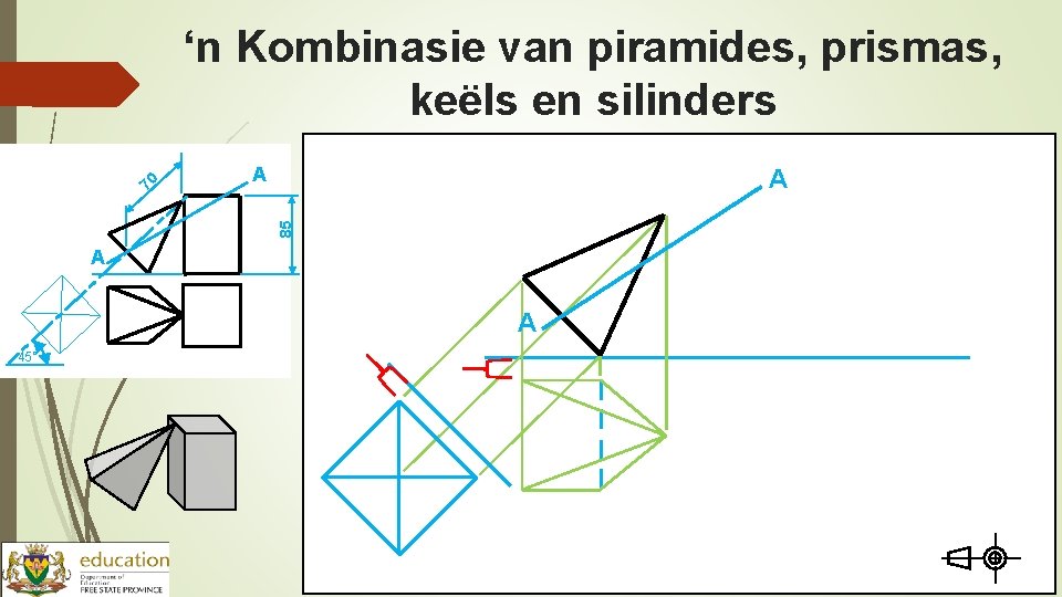 ‘n Kombinasie van piramides, prismas, keëls en silinders A A 85 70 A A