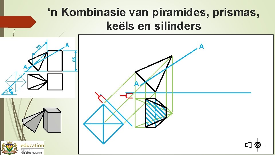 ‘n Kombinasie van piramides, prismas, keëls en silinders A A 85 70 A A