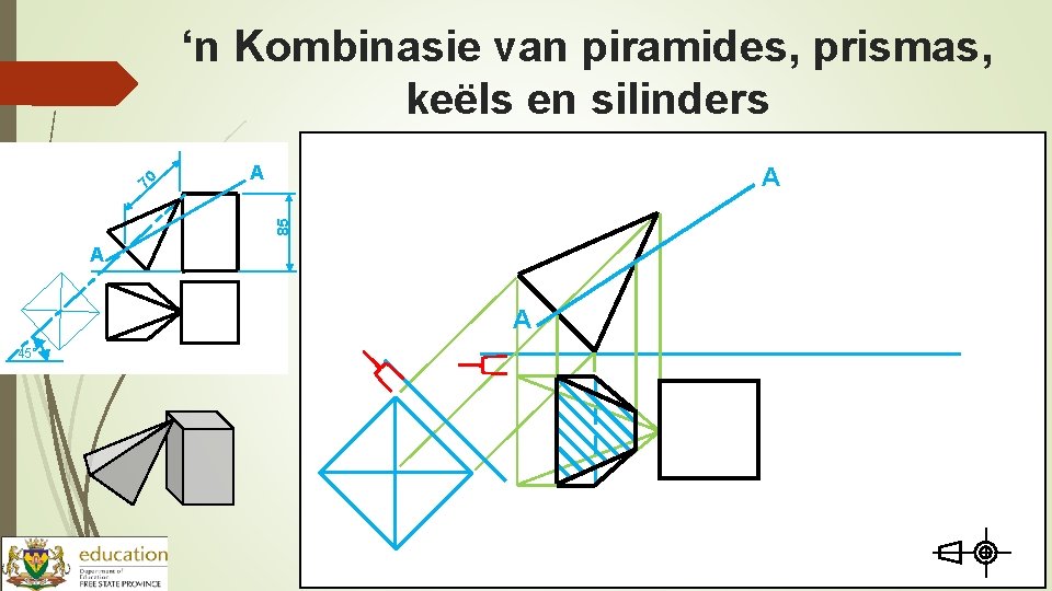 ‘n Kombinasie van piramides, prismas, keëls en silinders A A 85 70 A A