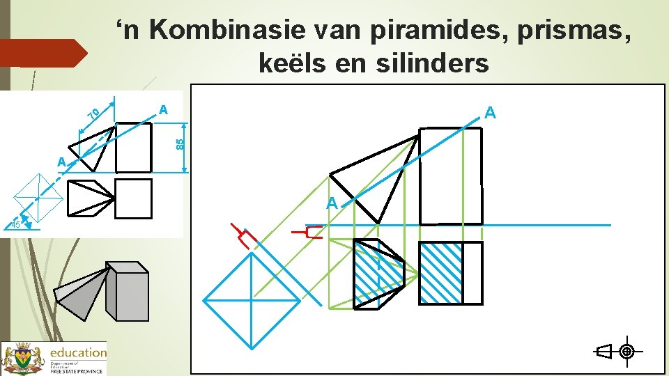 ‘n Kombinasie van piramides, prismas, keëls en silinders A A 85 70 A A